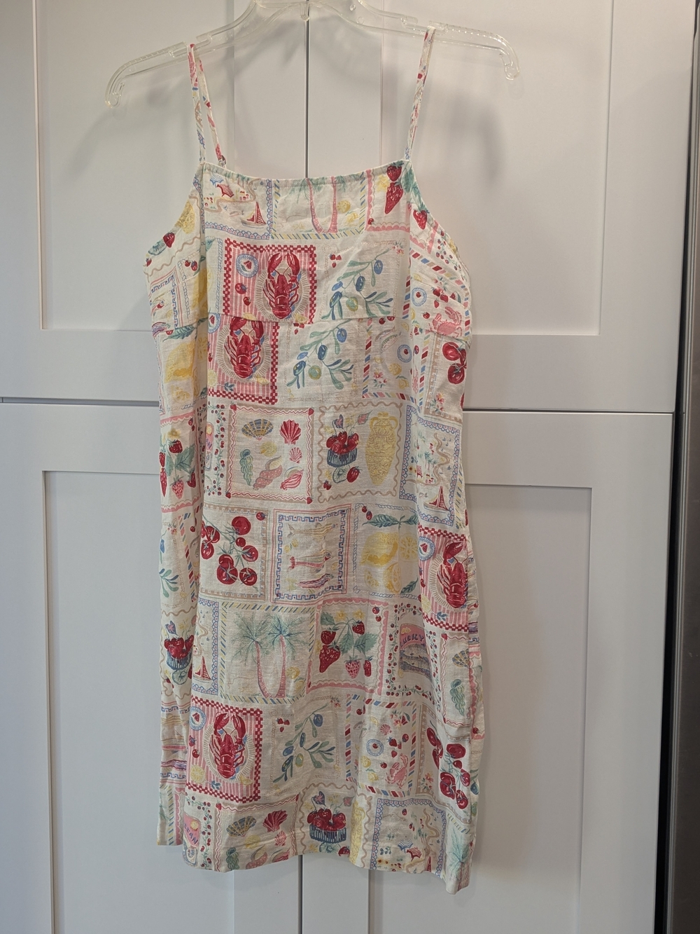 Lucky Brand Cream Slip Dress with Red, Yellow and Pale Blue Patchwork